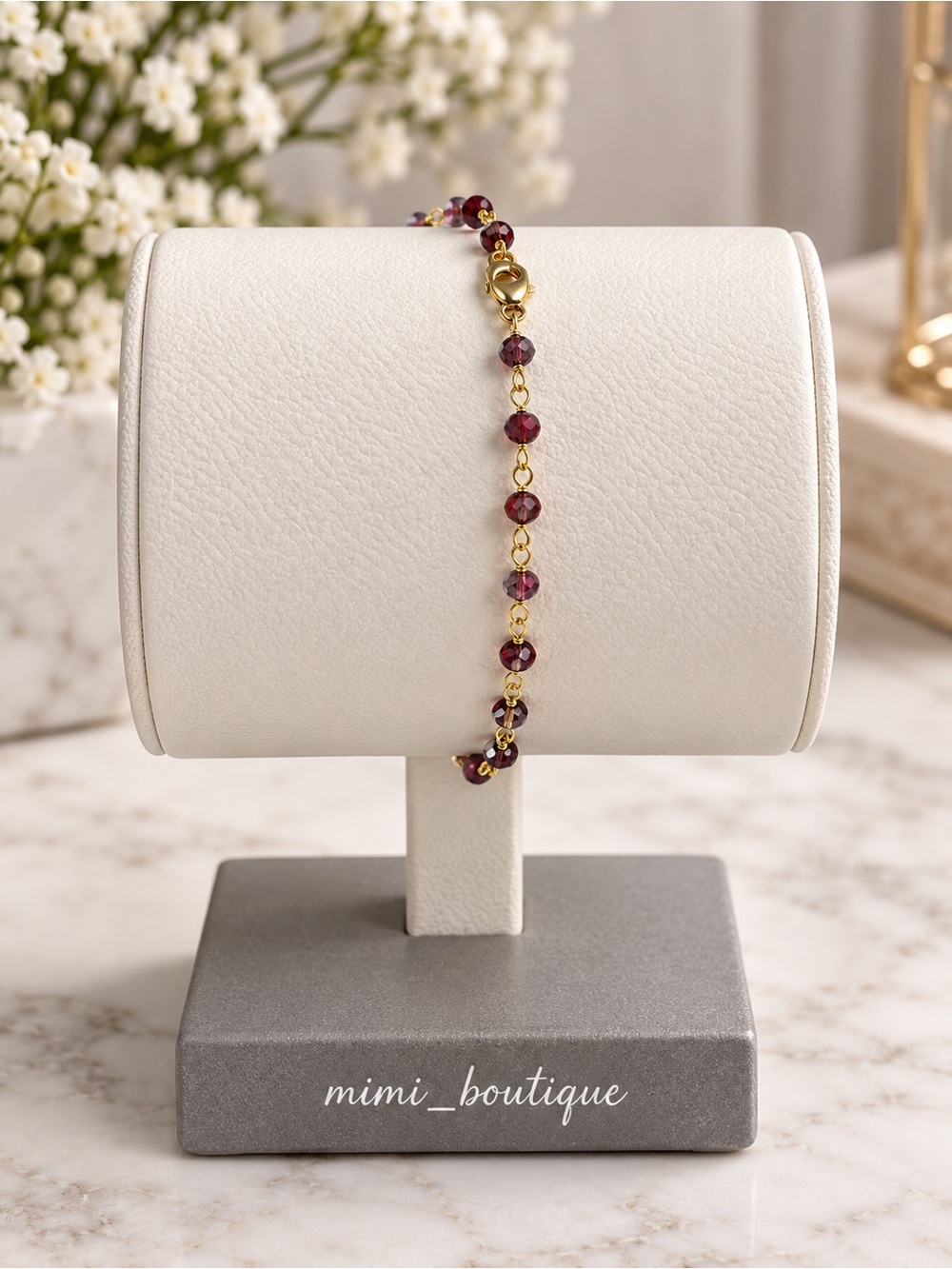 Faceted Garnet Gold Wire Wrapped Gemstone Bracelet